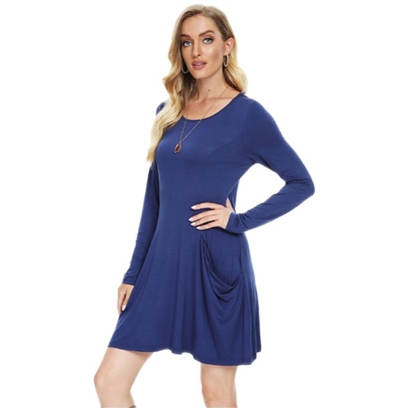 Casual A Line Womens L Navy Dress with Front Pockets by Simier Fariry - Picture 3 of 8